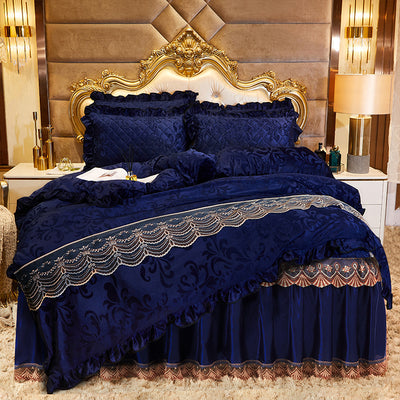 Juego de Cama Acolchado con Volante de Encaje y Terciopelo - Image 10
