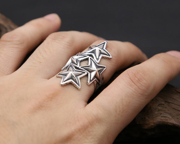 Anillo de Plata Esterlina 925 Pentagrama Minimalista Cuatro Puntas - Image 4