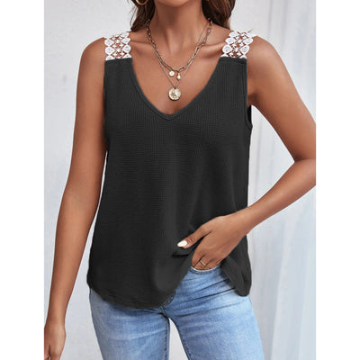 Chaleco de Algodón Gofrado con Cuello en V y Detalles de Encaje - Top Sleeveless de Verano - Image 12