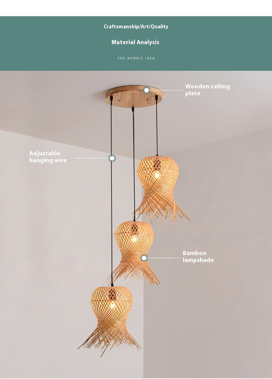 Lámpara de Araña Tejida en Bambú para Sala y Escaleras - Image 15