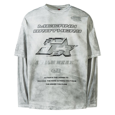 Camiseta Manga Larga Tie-Dye con Letras Distressed y Efecto Dos Piezas - Image 9