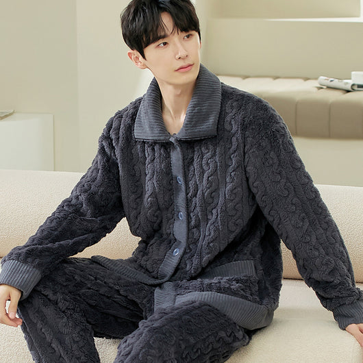 Cardigan Pijama de Forro Polar para Hombre - Abrigo Cálido Coral - Image 6