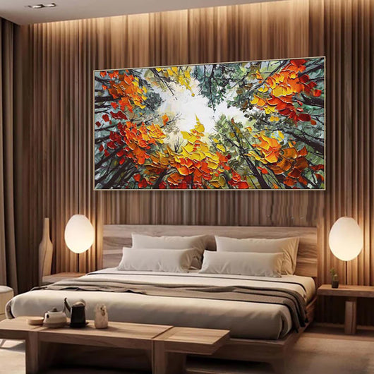 Cuadro Bosque Otoñal Pintado a Mano - Óleo Artístico Naranja y Madera para Decoración Natural - Image 6