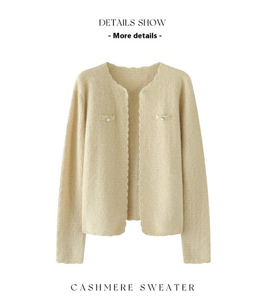 Cardigan de Cachemira Estilo Chanel - Tejido Suelto Cuello Redondo Manga Larga - Image 15