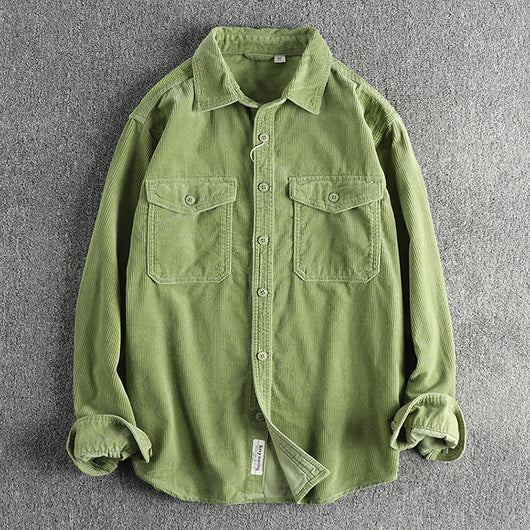 Camisa de Pana Retro de Algodón con Manga Larga para Hombre - Image 3
