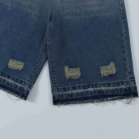 Shorts Vaquero Recto Desgastado con Roturas Retro para Hombre - Image 4