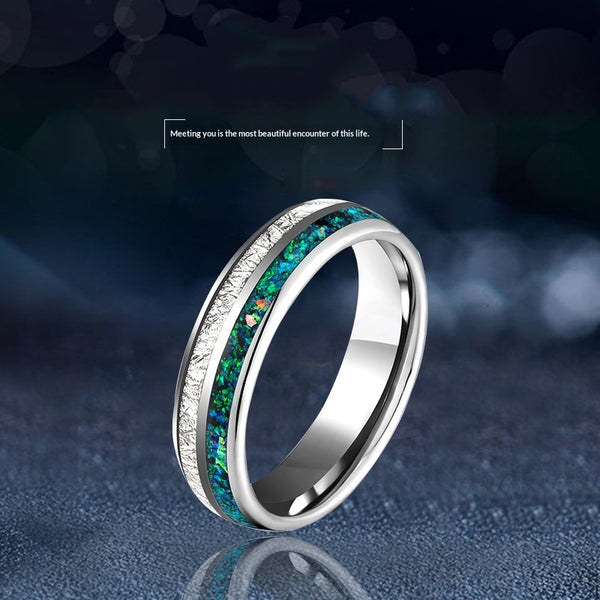 Anillo de Tungsteno con Incrustaciones de Plata y Estrellas