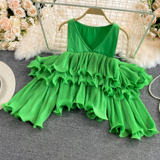Blusa Fairy Hombros Descubiertos con Diseño Irregular y Pliegues en Gasa - Image 2