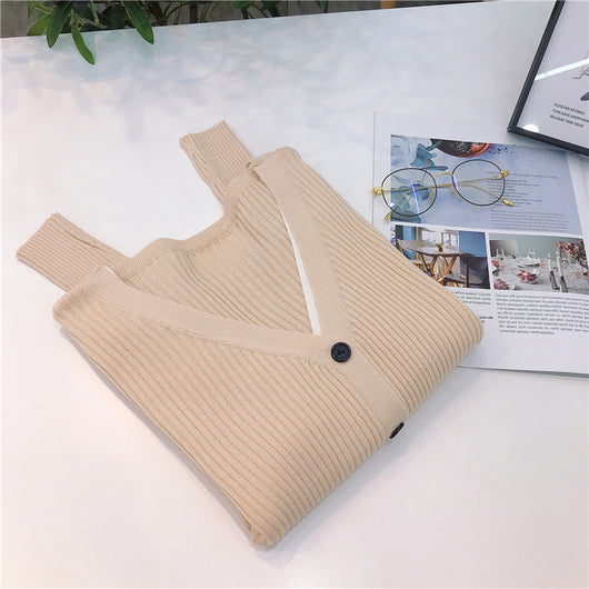 Cardigan Tejido Falsa Dos Piezas Mujer Cuello V Manga Larga - Image 50