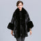 Poncho Cuadriculado para Mujer con Cuello de Pelaje Sintético Zorro - Abrigo Invierno