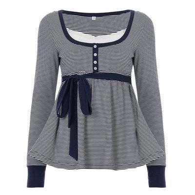 Blusa Rayada de Cintura Alta con Detalle de Encaje y Manga Larga Versátil - Image 6