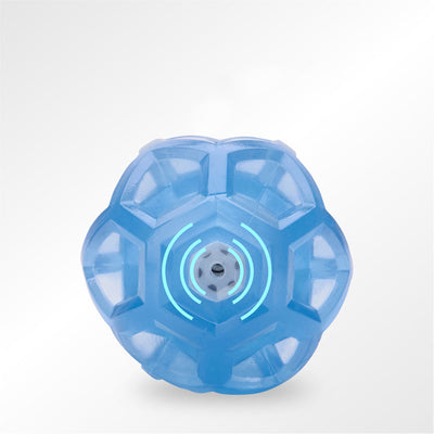 Translucent blue multi-faceted pet toy ball with an internal mechanism, measuring 6.4cm in diameter. - Image 11