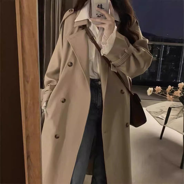 Gabardina Clásica Británica para Mujer - Abrigo Midi Primavera Otoño