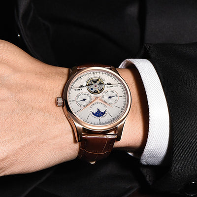 Reloj Automático de Hombre con Correa de Cuero Resistente al Agua