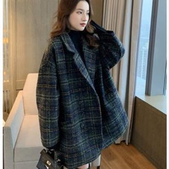 Blazer de Lana Cuadros Tweed Largo Medio - Abrigo Multiuso Moderno