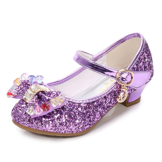 Red glitter Mary Jane shoes for girls with a decorative bow, clear and pink crystals, and a moon and star charm. - Image 21