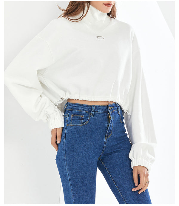 Suéter Cropped Ajustado con Cuello Alto y Cintura Elástica