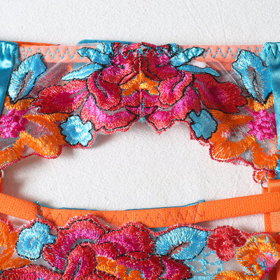 Conjunto de Lencería Floral Bordado con Aro de Acero - 4 Piezas Coordinadas - Image 22