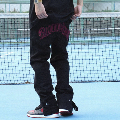 Pantalón Denim Negro Hip Hop Bordado Corte Recto Hombre - Image 7
