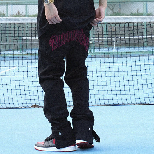 Pantalón Denim Negro Hip Hop Bordado Corte Recto Hombre - Image 7