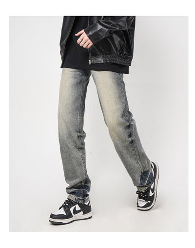 Jeans Rectos Sueltos Teñidos Amarillo Lavado Estilo Urbano - Image 8