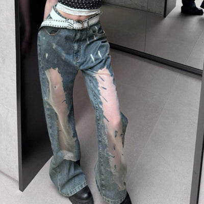 Jeans Rotos Vintage Lavado Desteñido con Detalles Calados para Mujer - Image 13