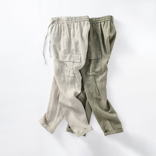 Pantalones de Lino Casuales Cintura Media Transpirables para Jóvenes - Image 4