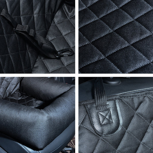 Brown and white patterned pet car seat with black trim and handles, designed for comfortable and secure pet travel. - Image 2