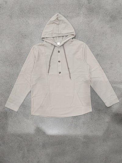Camisa Hoody de Lino Transpirable para Hombre - Manga Larga Casual - Image 12