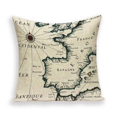 Funda de Almohada Retro con Mapa del Mundo Europeo - Cojín Decorativo Estilo Marroquí en Lino - Image 36