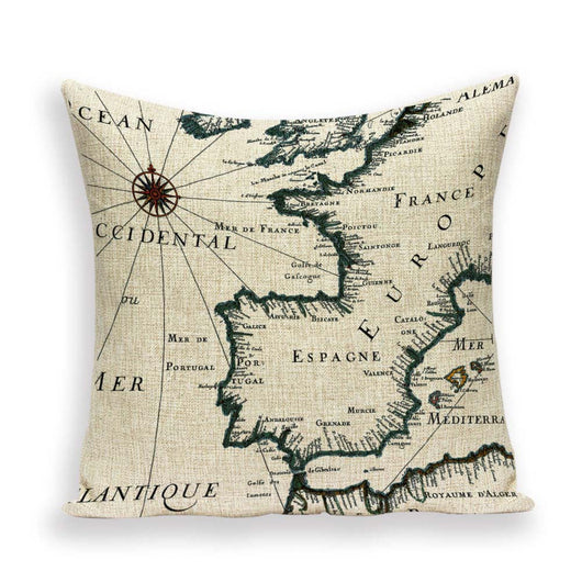 Funda de Almohada Retro con Mapa del Mundo Europeo - Cojín Decorativo Estilo Marroquí en Lino - Image 36