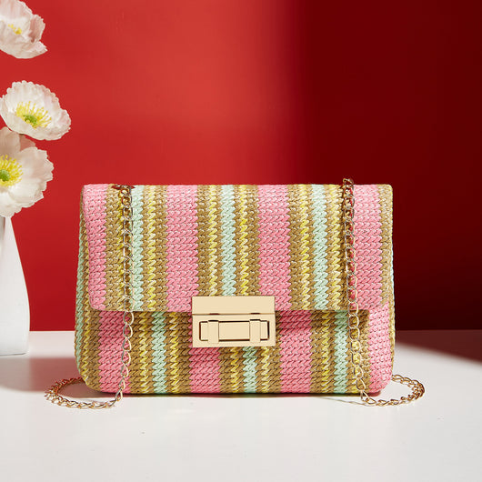 Bolsa Bandolera Cuadrada de Paja con Cierre de Candado - Image 11