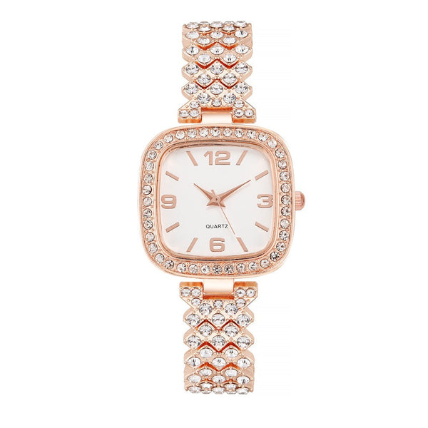 Reloj Cuadrado Pequeño de Diamantes Completos para Mujer con Pulsera