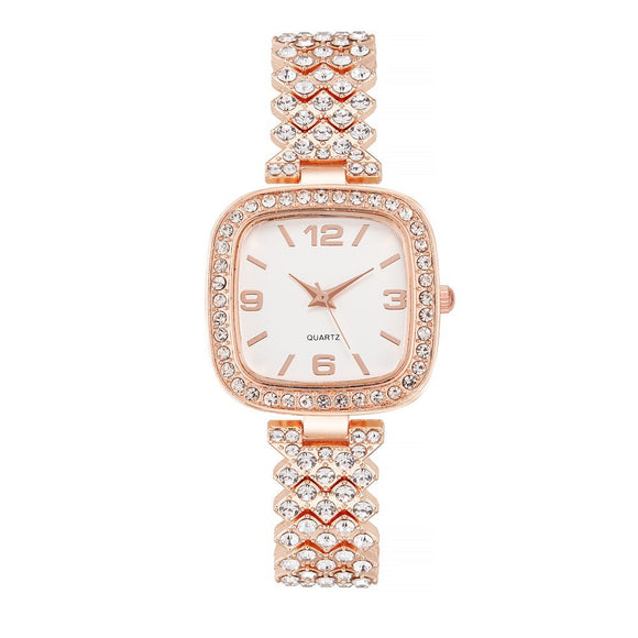 Reloj Cuadrado Pequeño de Diamantes Completos para Mujer con Pulsera