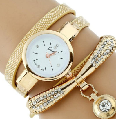 Reloj Pulsera Mujer Lujo Gnova Platinum con Brillantes y Correa PU Dorada - Image 8