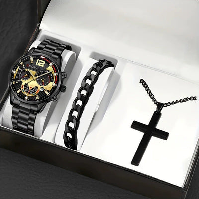 Set Completo: Pulsera, Collar con Cruz y Reloj para Hombre - Image 9
