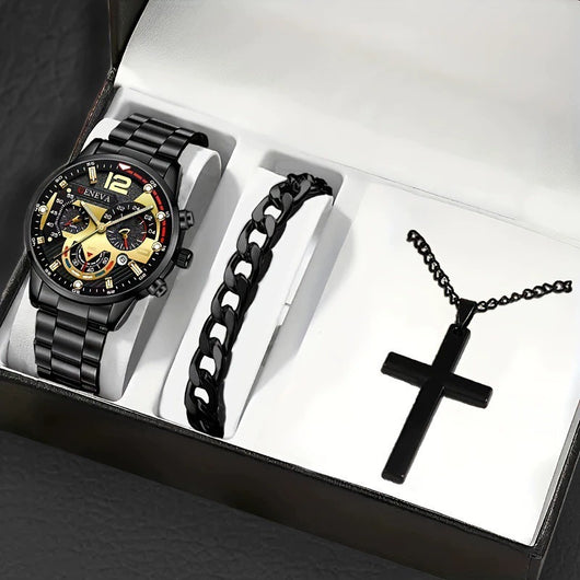 Set Completo: Pulsera, Collar con Cruz y Reloj para Hombre - Image 9