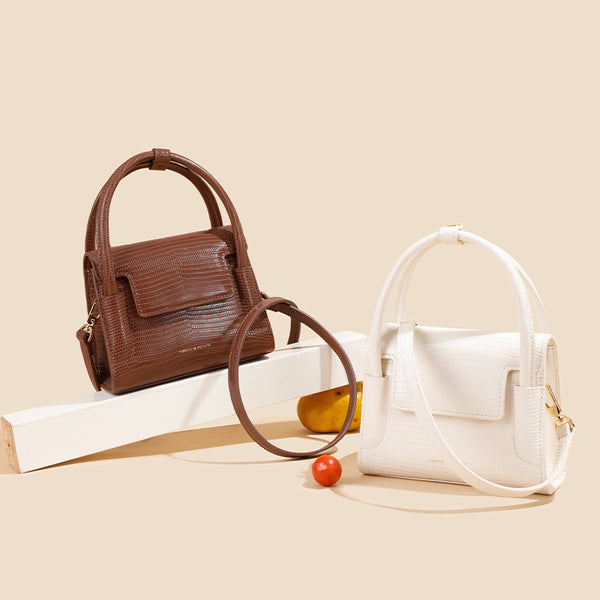 Bolso Mensajero de Cuero Genuino con Patrón de Lagartija para Mujer