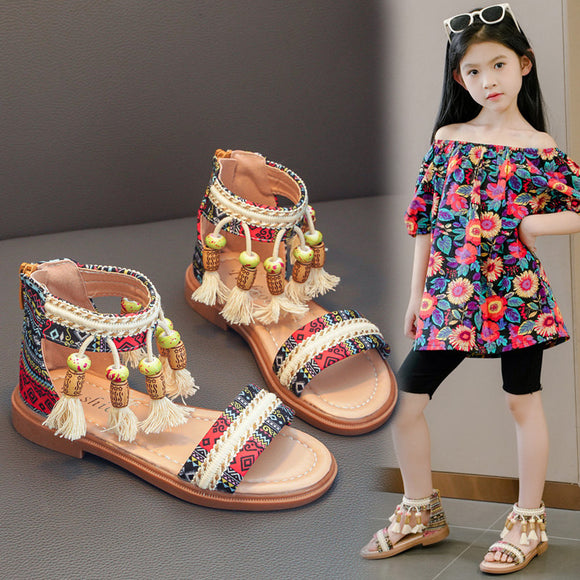 Sandalias Romanas Infantiles Étnicas Retro para Verano