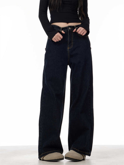 Jeans Retro Patchwork Cuadros Azules para Mujer Corte Recto y Holgado - Image 3