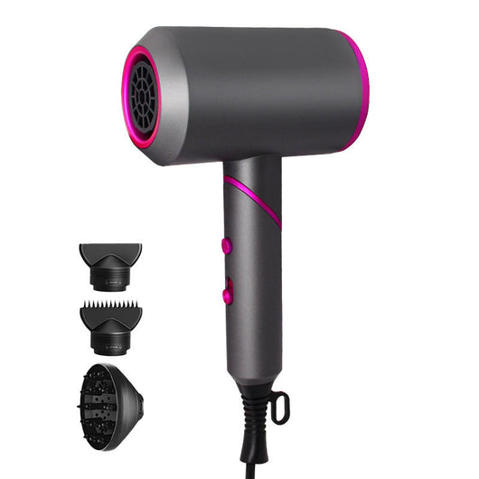 Emerald green folding hair dryer with gold accents, shown with a concentrator, comb, and diffuser nozzle attachments. - Image 2