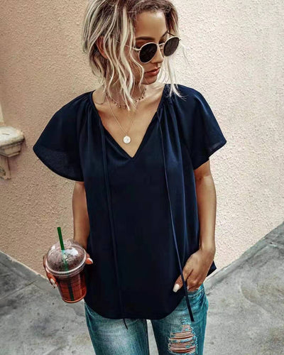 Blusa Floral Estampada con Cuello V y Mangas Hoja de Loto