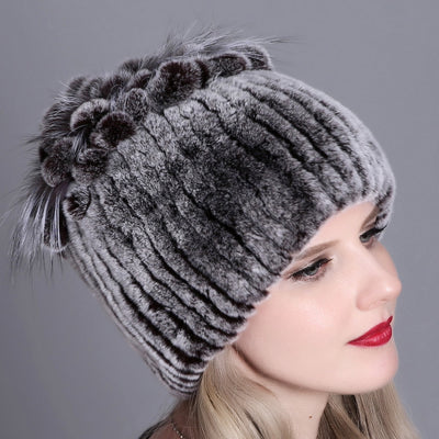 Gorro Tejido de Piel de Conejo Rex para Mujer - Image 40