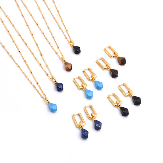 Collar Geométrico Ágata Azul Oro Natural con Ojo de Tigre 3D - Image 3