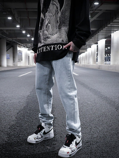 Jeans Rectos Desgastados Efecto Vintage