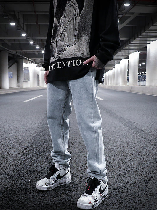 Jeans Rectos Desgastados Efecto Vintage
