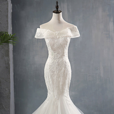Vestido de Novia Asimétrico Cola Sirena con Hombro Descubierto - Image 11