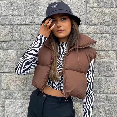 Chaleco Acolchado de Plumón para Mujer con Cuello Alto Grueso y Cálido - Image 2