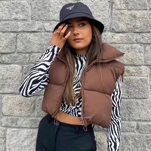 Chaleco Acolchado de Plumón para Mujer con Cuello Alto Grueso y Cálido - Image 2