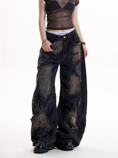 Jeans Rotos Tie-Dye Negro Estilo Retro Hot Girl - Image 13